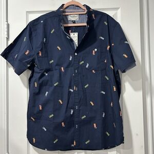 Flag & Anthem Men's Size XL Short sleeve Button up shirt navy Drink Theme NWT!